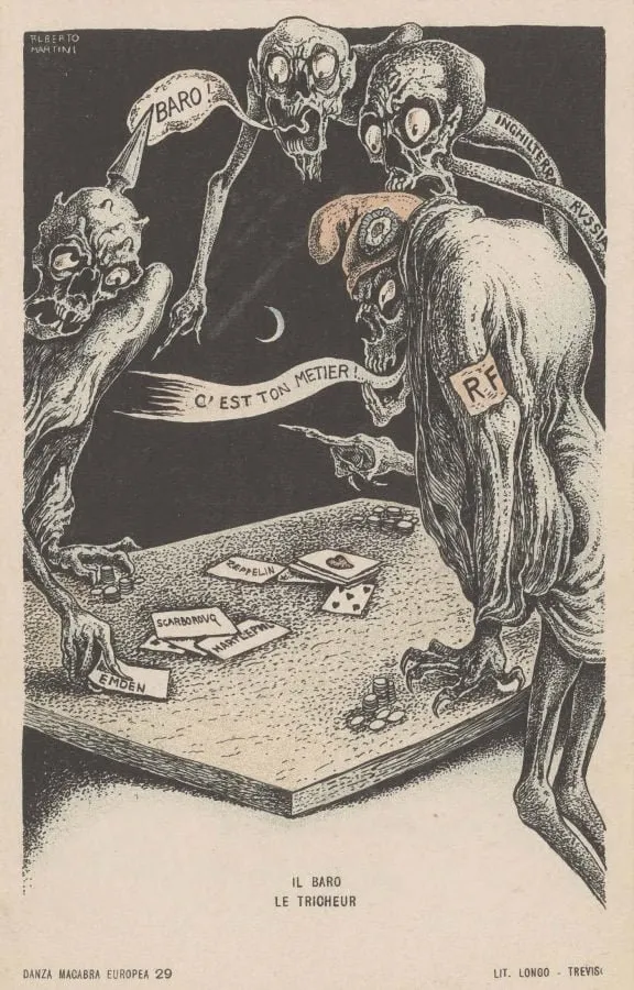 Alberto Martini: Il baro (litografía, Danza Macabra Europea, 1915-1916)