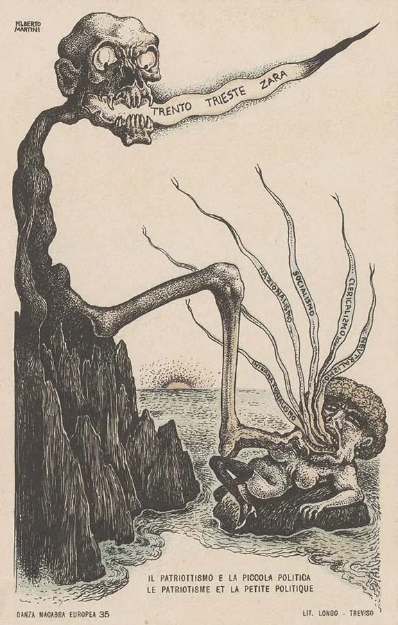 Alberto Martini: Il patriottismo e la piccola politica (litografía, Danza Macabra Europea, 1915-1916)