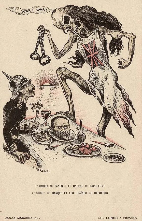 Alberto Martini: L'ombra di Banco e le catene di Napoleone (litografía, Danza Macabra Europea, 1915-1916)