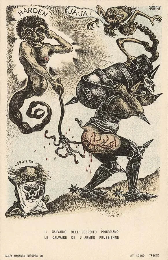 Alberto Martini: Il calvario dell'esercito prussiano (litografía, Danza Macabra Europea, 1915-1916)