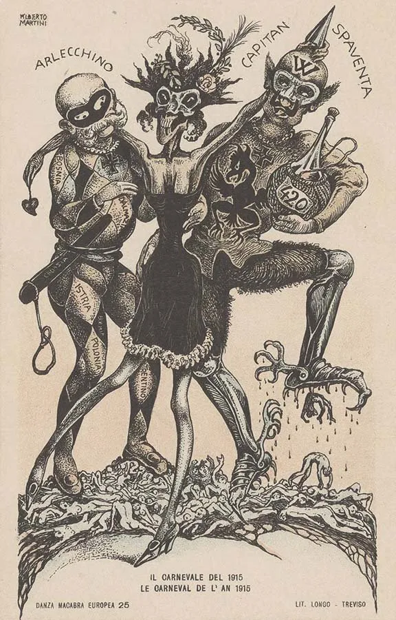 Alberto Martini: Il carnevale del 1915 (litografía, Danza Macabra Europea, 1915-1916)