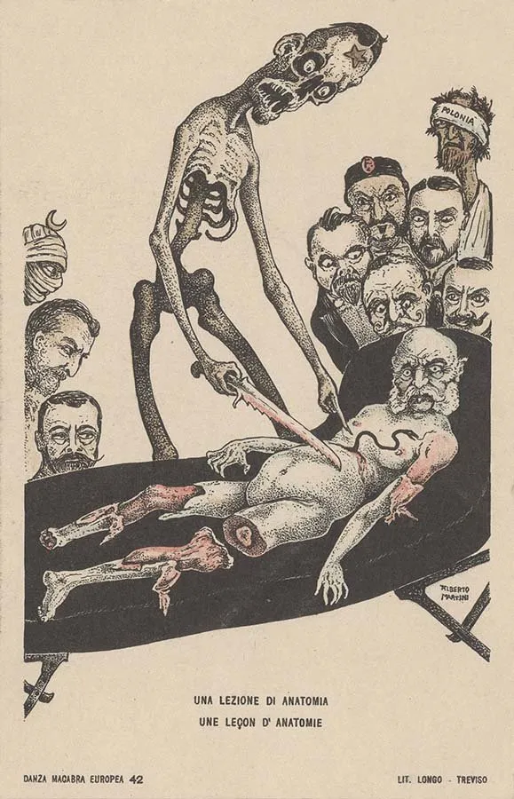 Alberto Martini: Una lezione di anatomia (litografía, Danza Macabra Europea, 1915-1916)