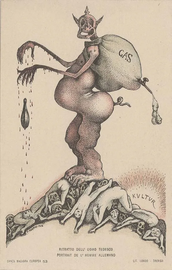 Alberto Martini: Ritratto dell'uomo tedesco (litografía, Danza Macabra Europea, 1915-1916)