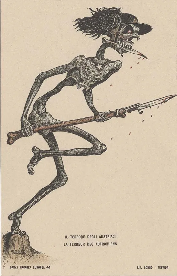 Alberto Martini: Il terrore degli austriaci (litografía, Danza Macabra Europea, 1915-1916)