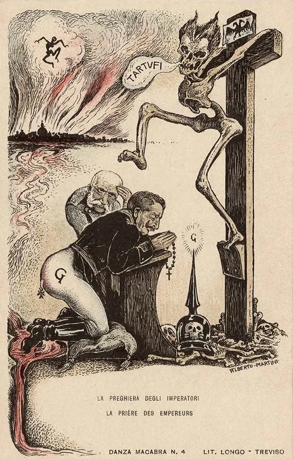 Alberto Martini: La preghiera degli imperatori (litografía, Danza Macabra Europea, 1915-1916)
