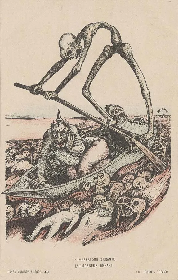 Alberto Martini: L'imperatore errante (litografía, Danza Macabra Europea, 1915-1916)