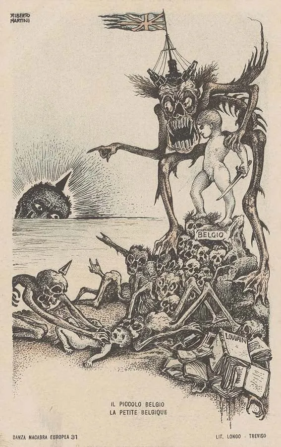 Alberto Martini: Il piccolo Belgio (litografía, Danza Macabra Europea, 1915-1916)