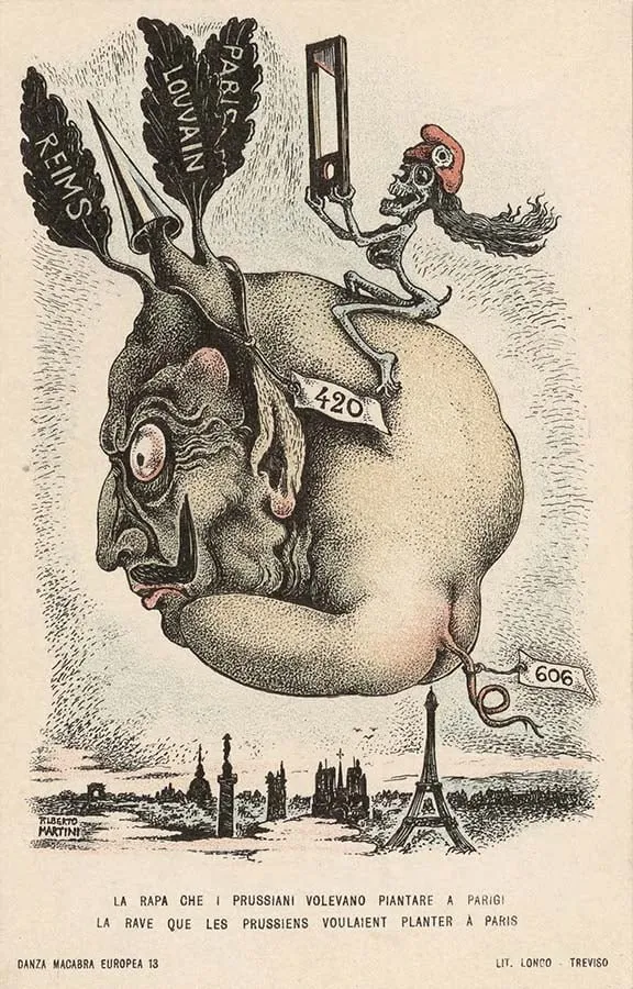 Alberto Martini: La rapa che i prussiani volevano piantare a Parigi (litografía, Danza Macabra Europea, 1915-1916)