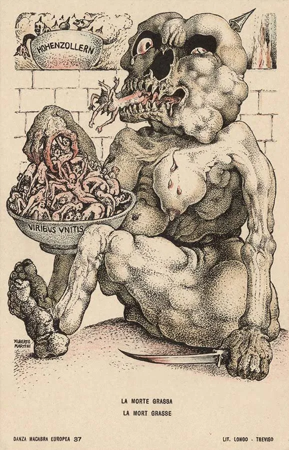 Alberto Martini: La morte grassa (litografía, Danza Macabra Europea, 1915-1916)