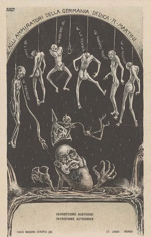 Alberto Martini: Patriottismo austriaco (litografía, Danza Macabra Europea, 1915-1916)
