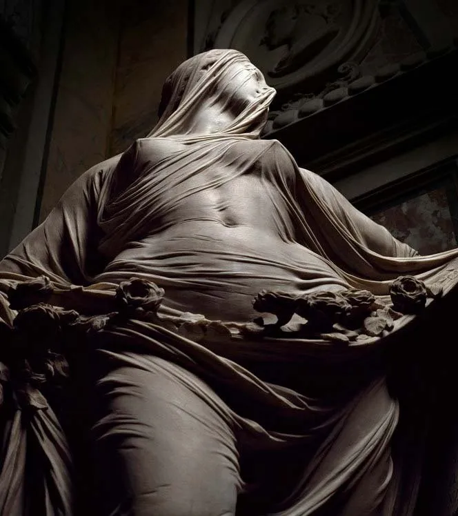 Detalle del rostro velado de «La Pudicizia», de Antonio Corradini