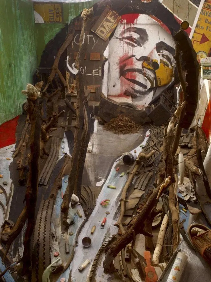 Retrato de Bob Marley por Bernard Pras hecho con basura