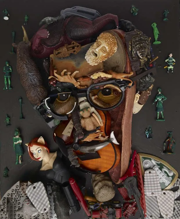 Retrato de Woody Allen por Bernard Pras hecho con basura