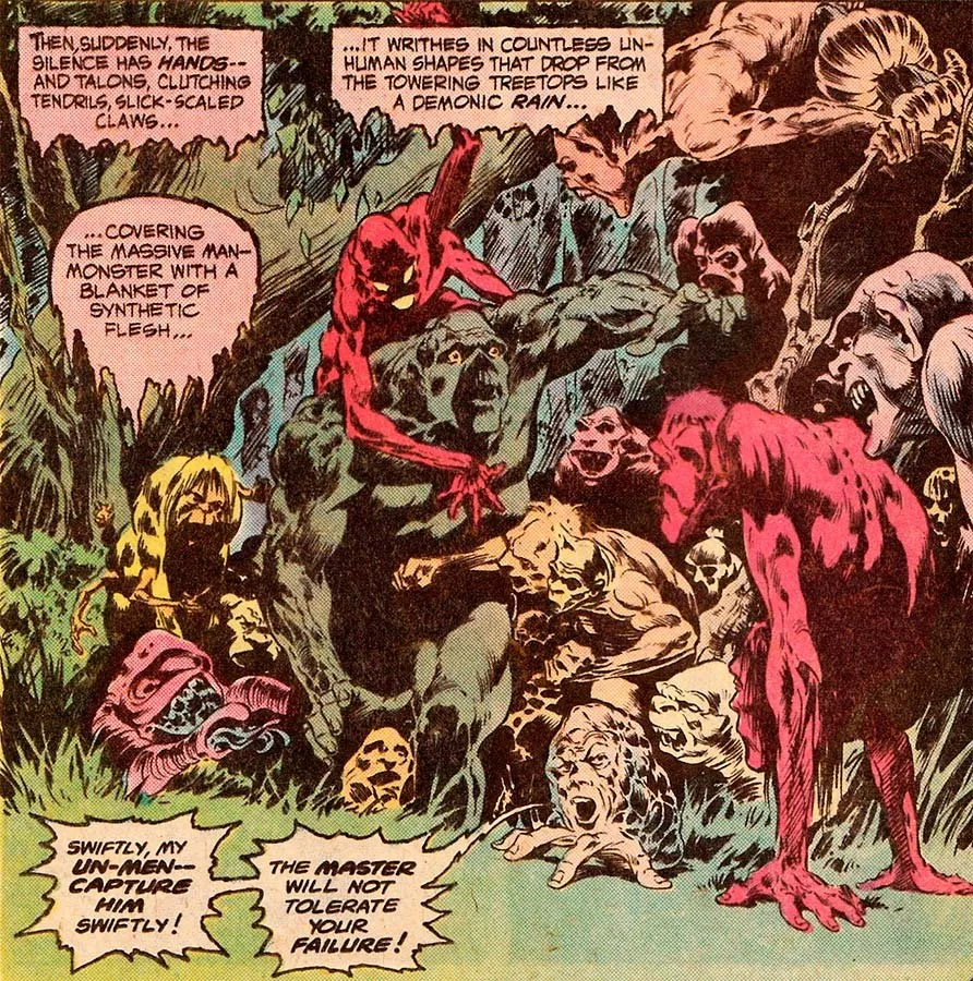 Viñeta interior de «Swamp Thing» con los Un-Men, de Bernie Wrightson