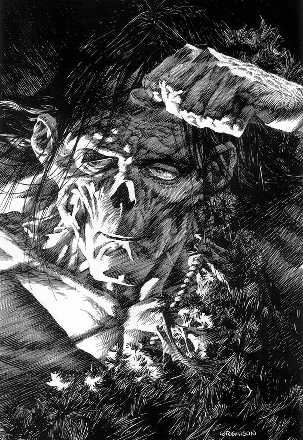 Retrato de la Criatura, ilustración de Bernie Wrightson para «Frankenstein»