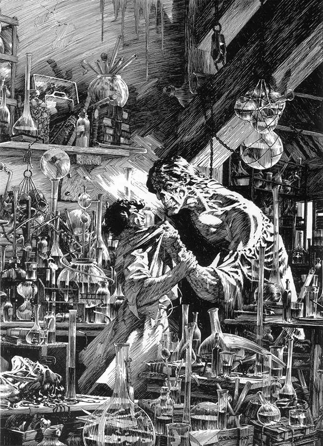 El instante de la creación de la Criatura, ilustración de Bernie Wrightson