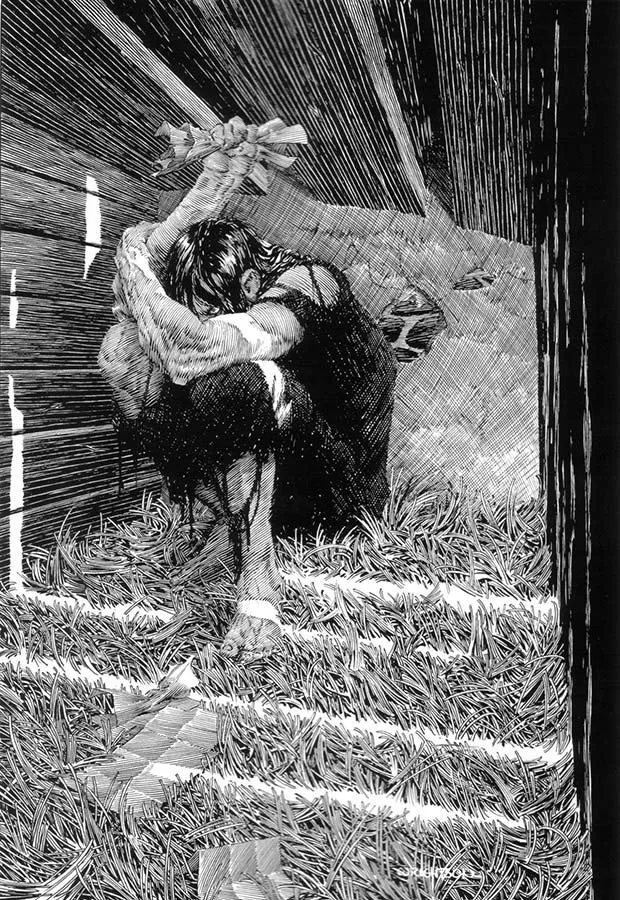 Victor Frankenstein trabajando en su criatura, ilustración de Bernie Wrightson