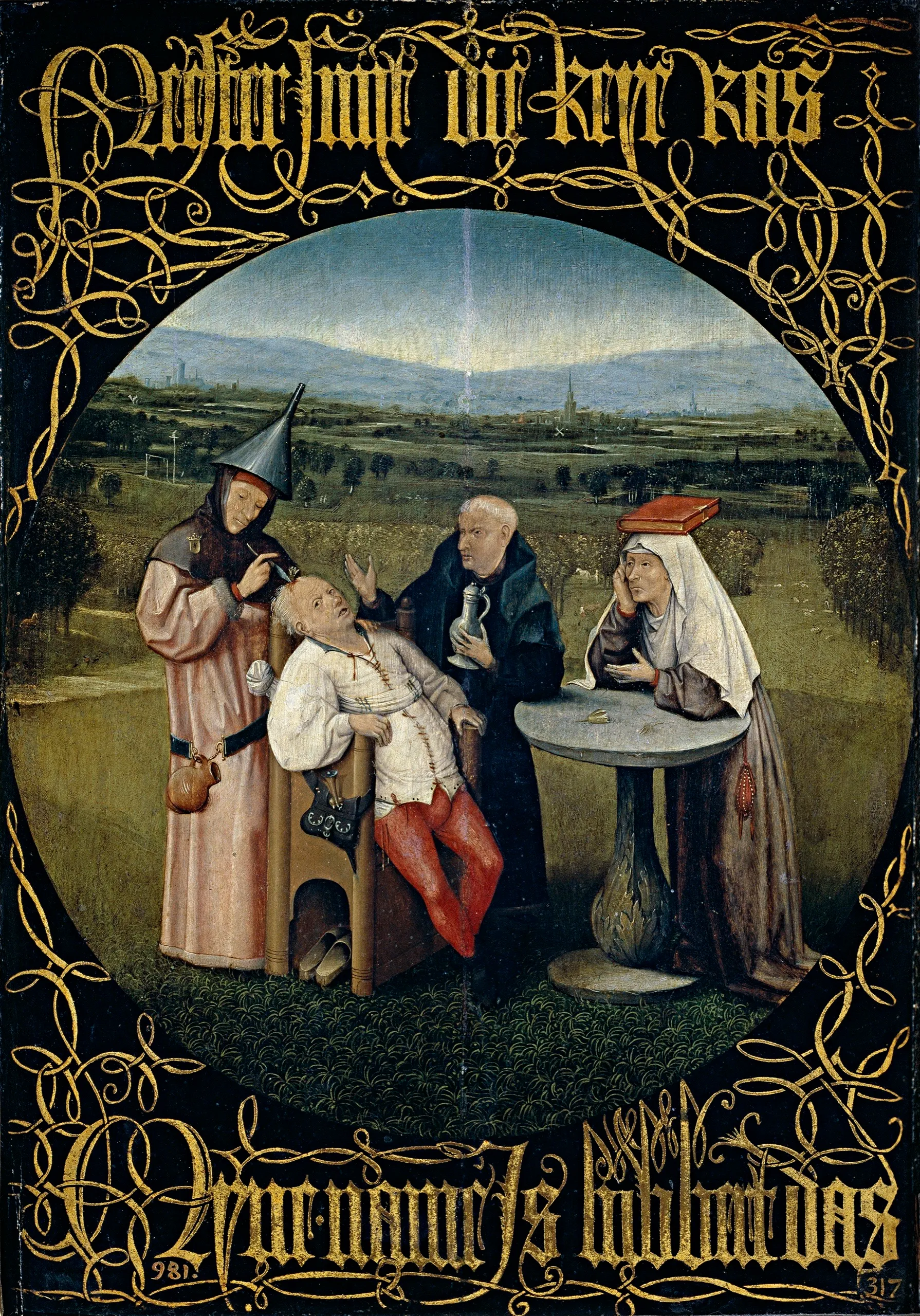 Extracción de la piedra de la locura, de Hieronymus Bosch, El Bosco (c. 1501 – 1505). Museo Nacional del Prado, Madrid.