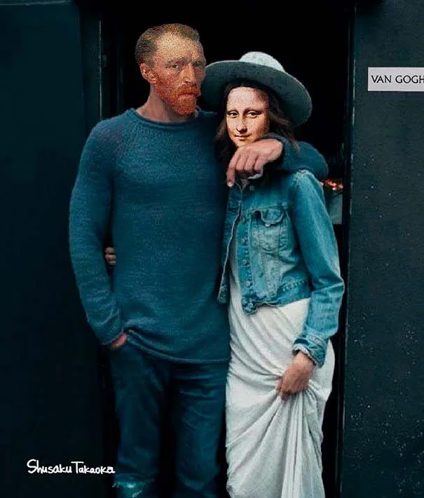 Angelina Jolie en el cuadro La joven de la Perla, de Johannes Vermeer. Collage obra de Shusaku Takaoka.
