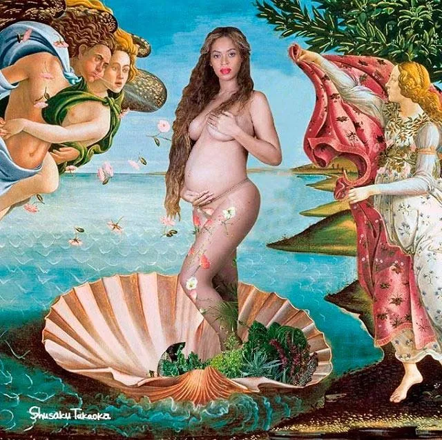 Beyoncé en el cuadro de El Nacimiento de Venus, de Botticelli. Collage obra de Shusaku Takaoka.