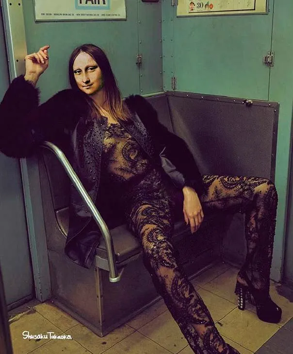 La Mona Lisa en el metro. Collage obra de Shusaku Takaoka.