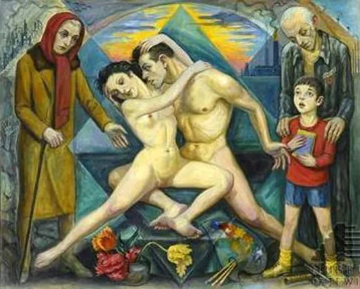 David Olère: pareja desnuda abrazada, alegoría de la esperanza y el amor tras el horror
