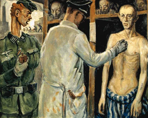 David Olère: un médico de las SS aplica una inyección experimental a un preso (1945)