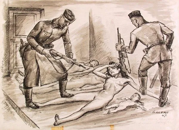 David Olère: dos soldados de las SS ejecutan a una mujer y a su hijo (1947)