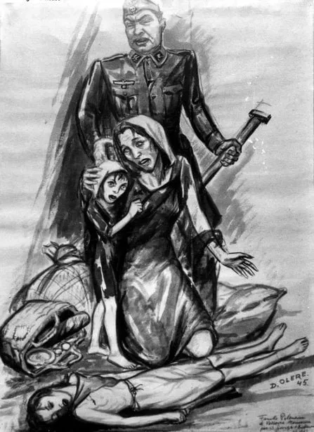 David Olère: madre e hija judías de Varsovia ante el cuerpo de un familiar asesinado por las SS (1945)