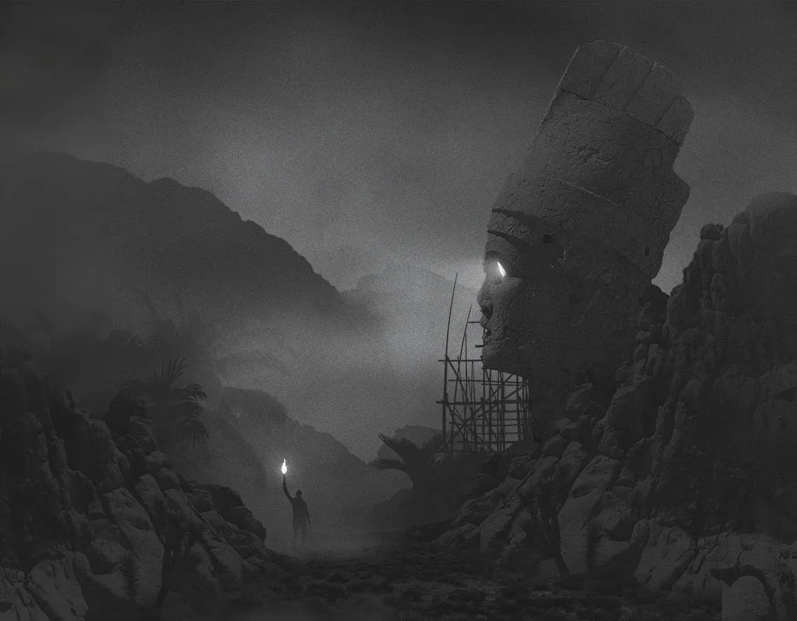 Dawid Planeta: rostro colosal tallado en la roca («Mini People in the Jungle»)