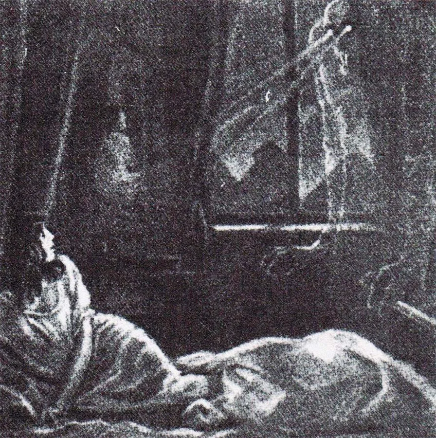 Ilustración anónima de Drácula acechando a su víctima (1922)