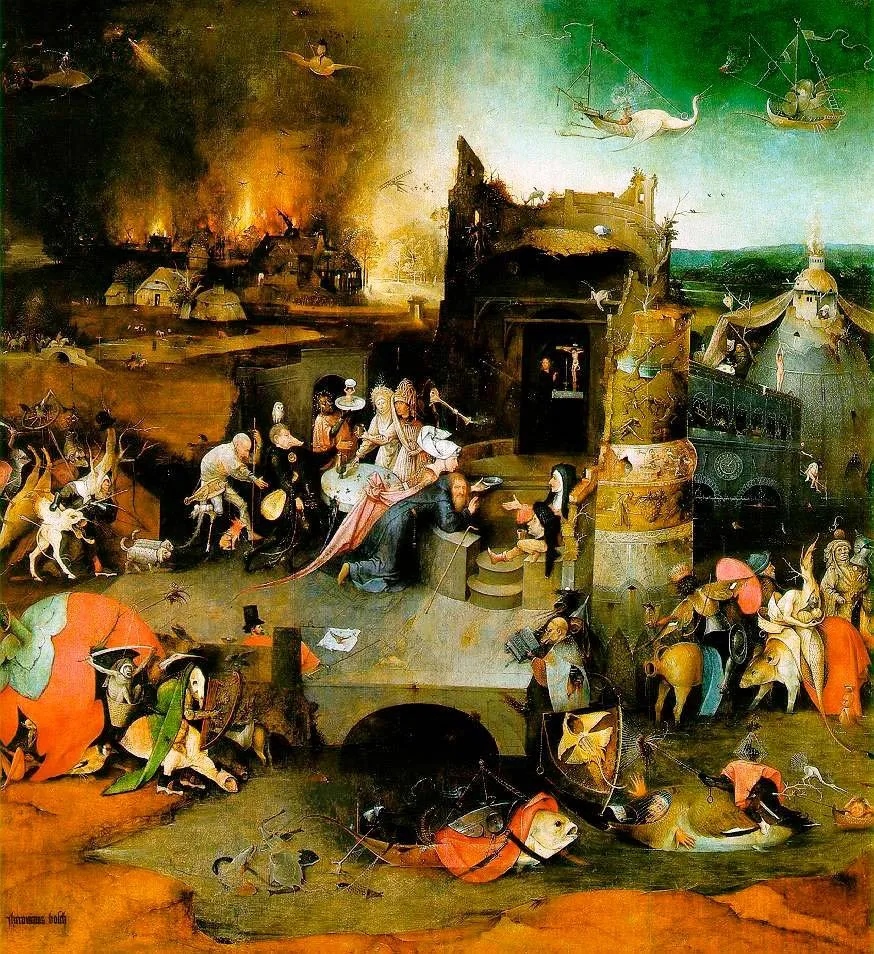 El Bosco: tabla central del tríptico de las tentaciones de San Antonio Abad (h. 1501)