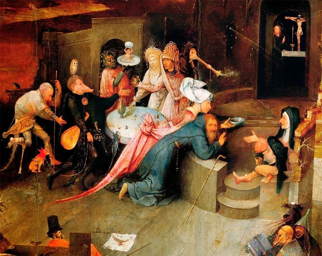 El Bosco: detalle de la tabla central del tríptico de las tentaciones de San Antonio Abad (h. 1501)