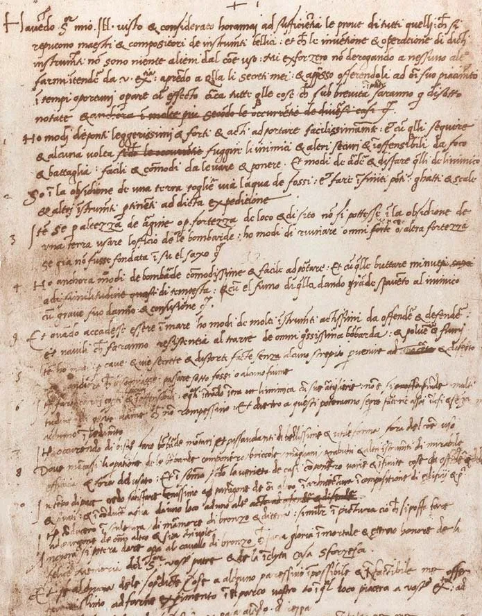 El currículum vitae de Leonardo da Vinci