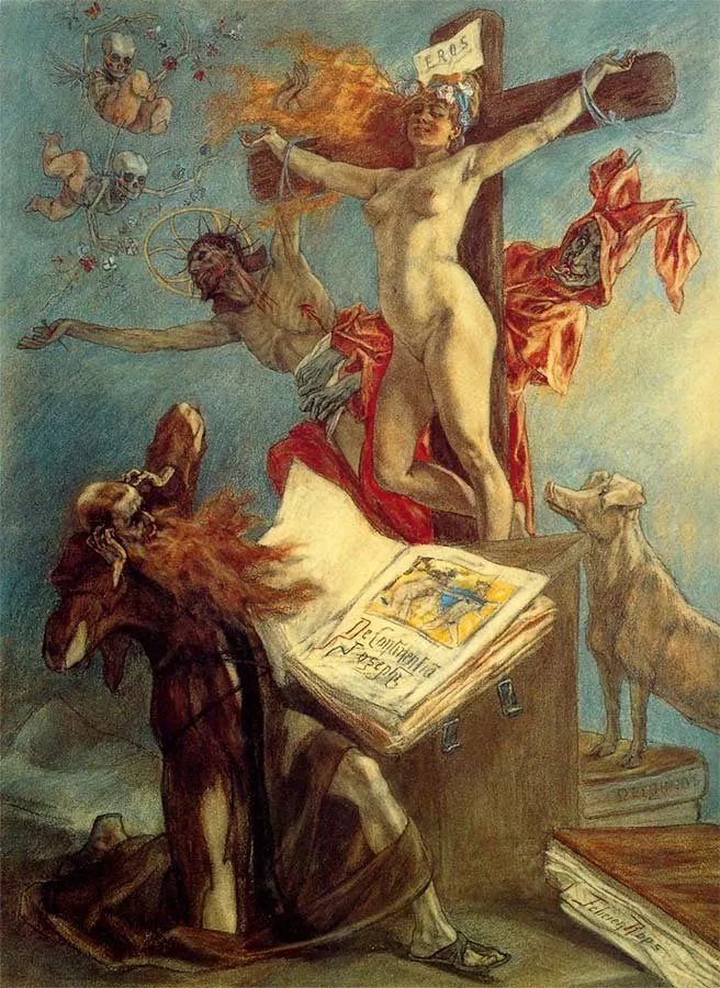 Félicien Rops: La tentación de San Antonio (1878)