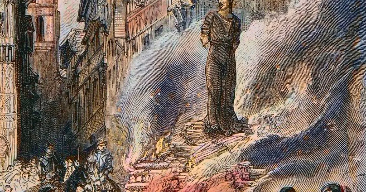 La ejecución de Miguel Servet en la hoguera de Champel, grabado anónimo del siglo XIX