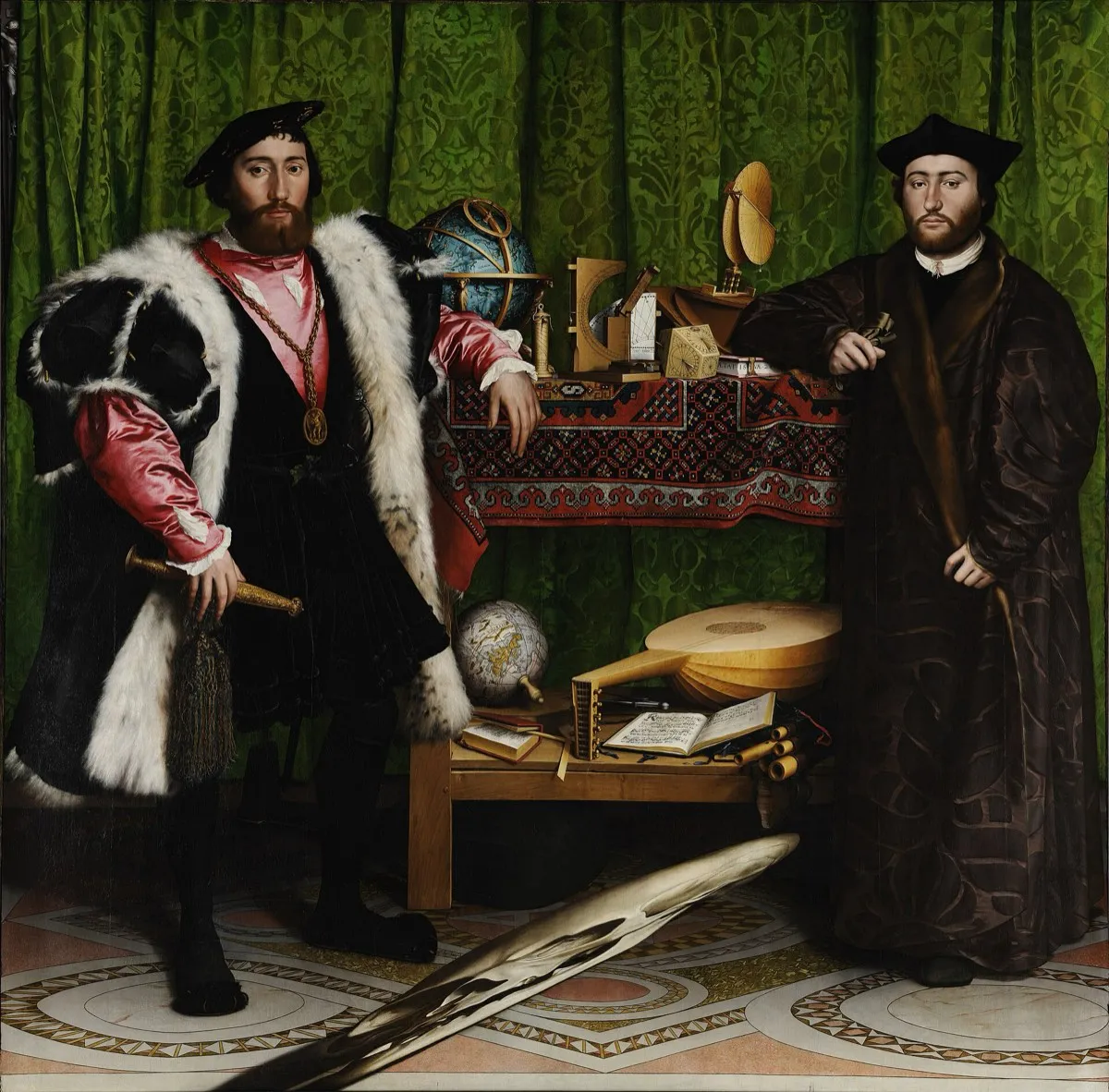 «Los embajadores» (1533), de Hans Holbein el Joven, con la mancha anamórfica del cráneo en primer plano