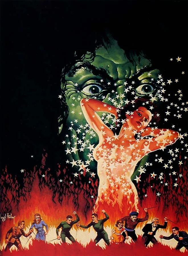 Virgil Finlay: fauno alado en tono azul