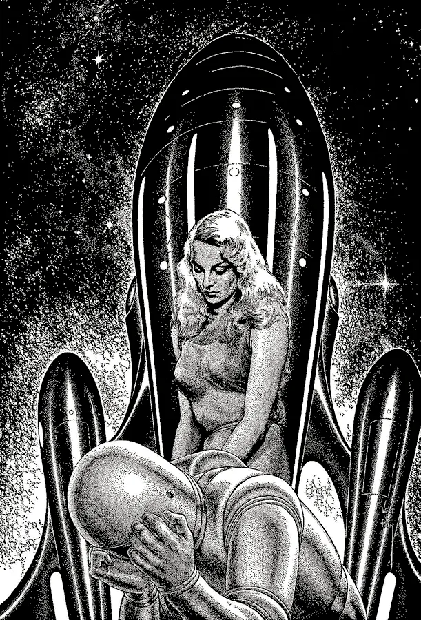 Virgil Finlay: mujer y astronauta en una nave espacial