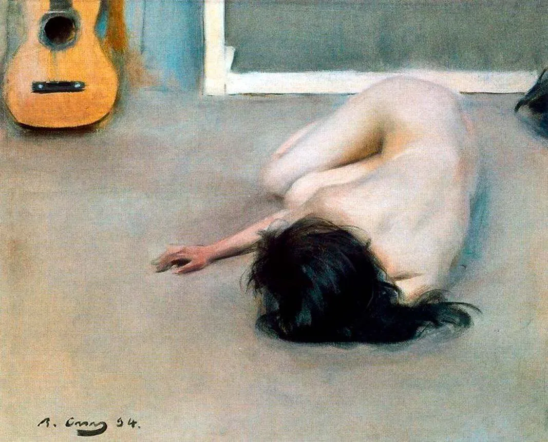 Ramón Casas: desnudo de Júlia Peraire con guitarra