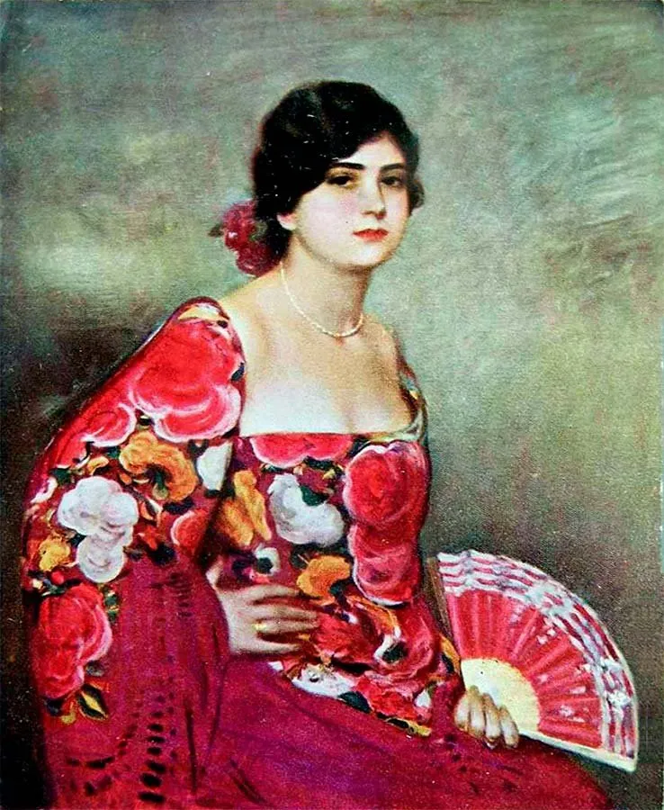 Ramón Casas: Júlia Peraire con mantón rojo