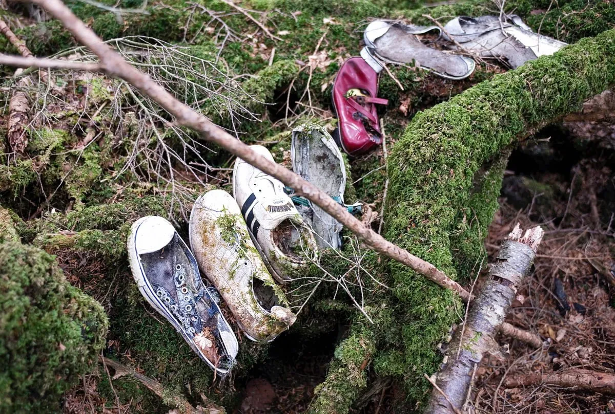 Calzado abandonado en el bosque de Aokigahara
